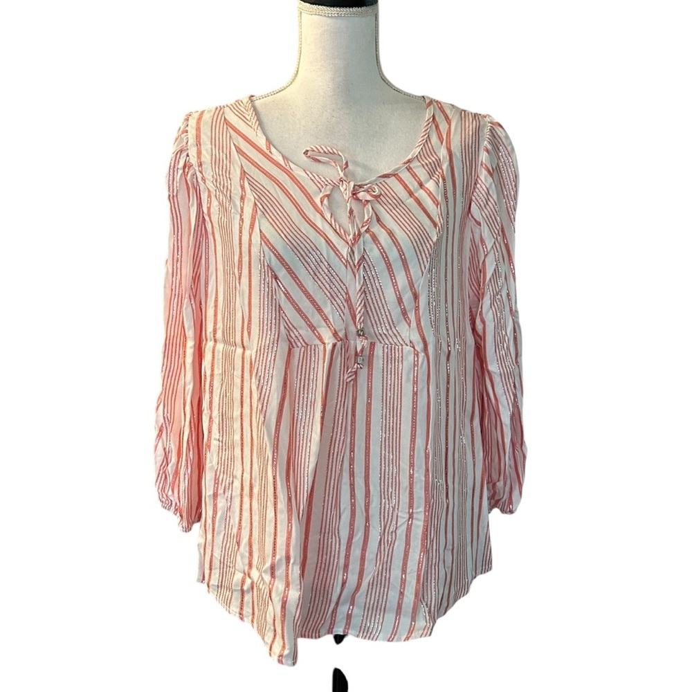 Adrienne Vittadini Striped Rayon Peasant Top Women’s‎ SZ XL Orange & White NEW